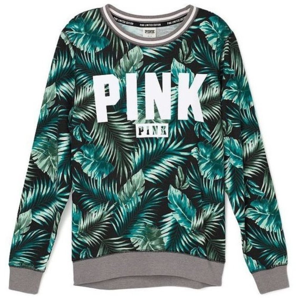VS PINK Sweatshirt Tropical Green Palm Print